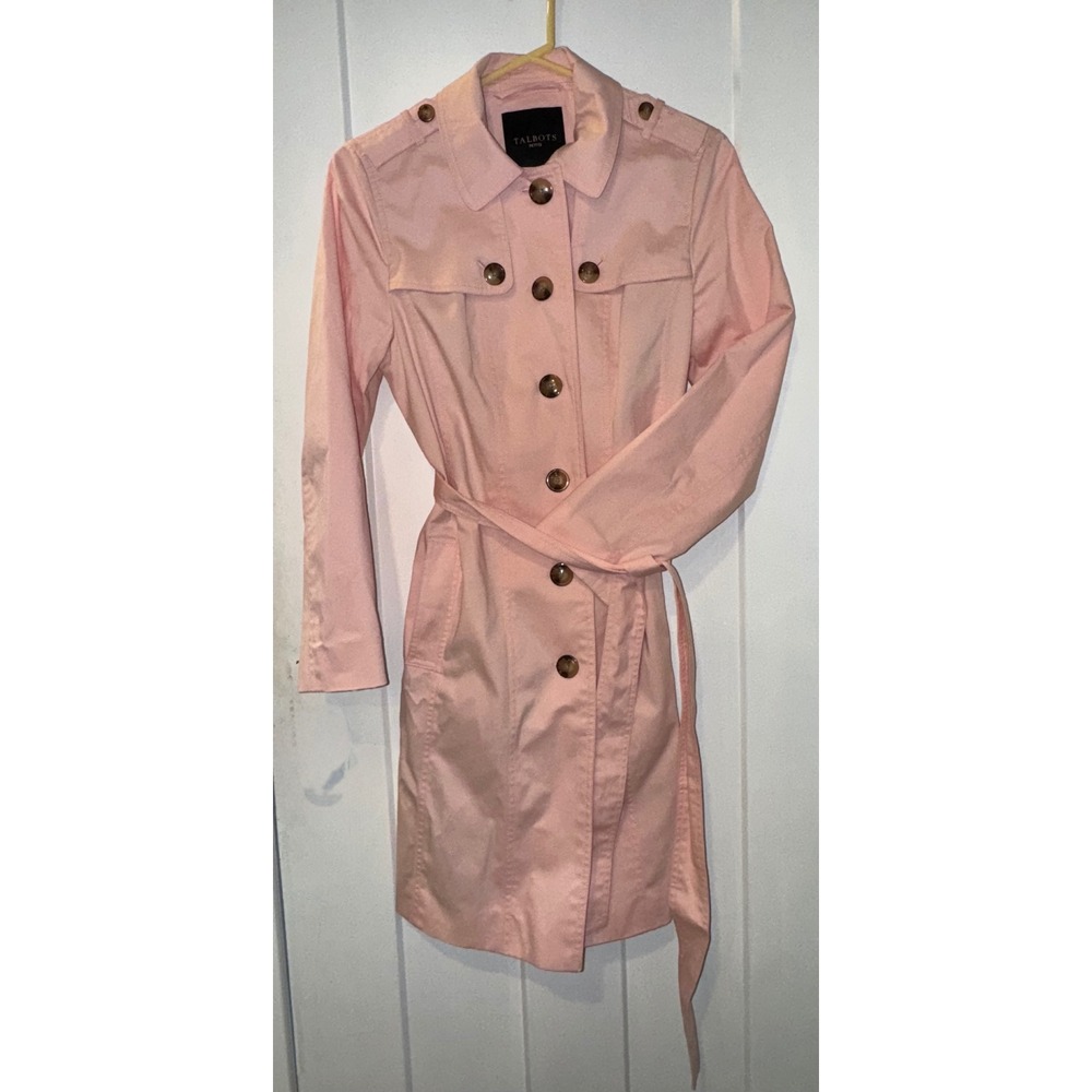 Talbots Petite light Pink Cotton Blend Belted Trench Coat Jacket SP PH5289